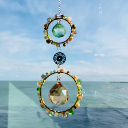 Green & Gold Glass Suncatcher – Handmade Crystal Decor
