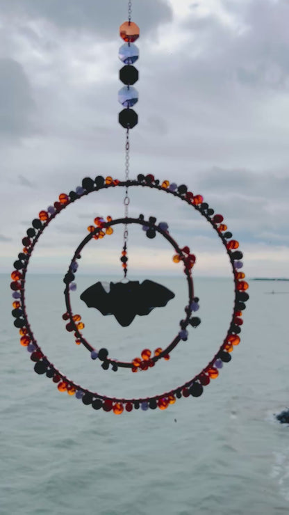 Midnight Harvest Bat – Halloween Crystal Bat Suncatcher
