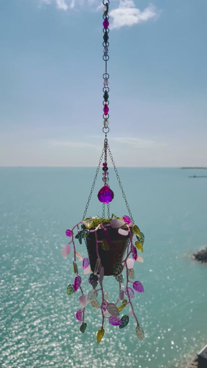 Leafy ‘Forever’ Plant Suncatcher with Glass Prisms & Spinner