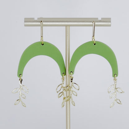 Green Arches with Gold Vine Charms Earrings