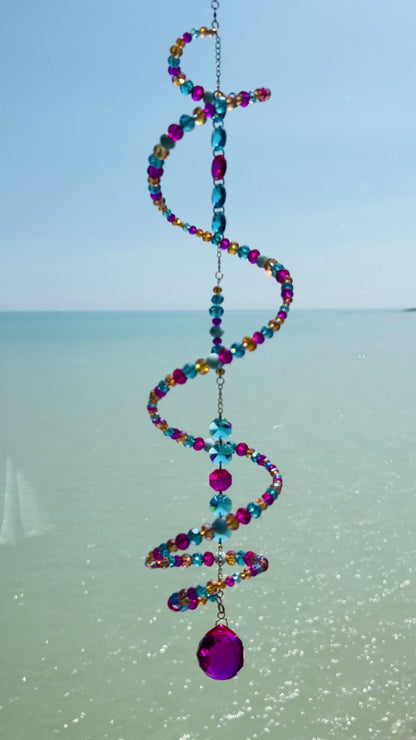 Cotton Candy Coast Glass Spiral Suncatcher