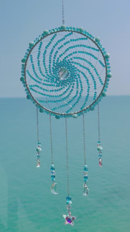 Ocean Orbit Aqua Moon & Star Crystal Suncatcher