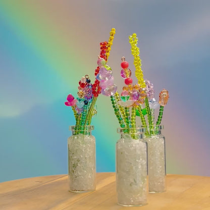 Mini Beaded Flower Bouquet in Glass Vase – Handmade Forever Flowers