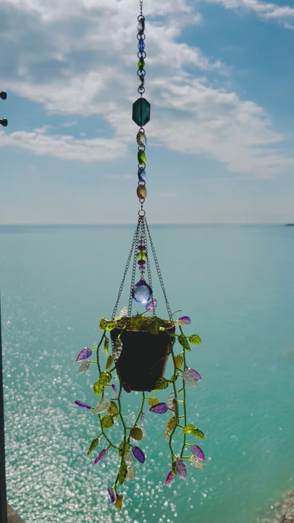 Leafy ‘Forever’ Plant Suncatcher with Glass Prisms & Spinner