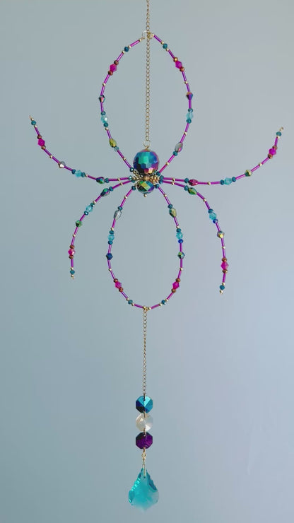 Jewel Weaver Beaded Spider Suncatcher – Glass Crystal Window Hanging