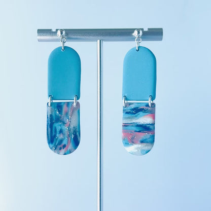 Shimmering Sky Blue Marbled Dangle Earrings