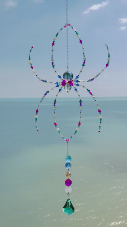 Peacock Web Beaded Spider Suncatcher
