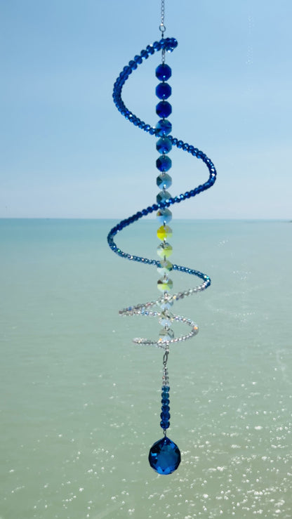 Sapphire Sky Glass Spiral Suncatcher