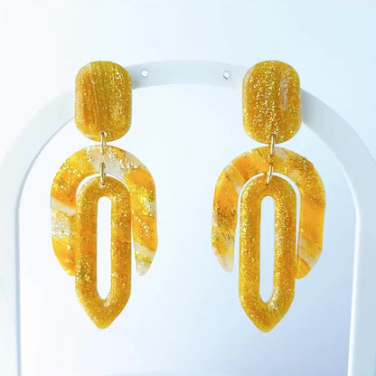 Golden Glitter Geometric Earrings