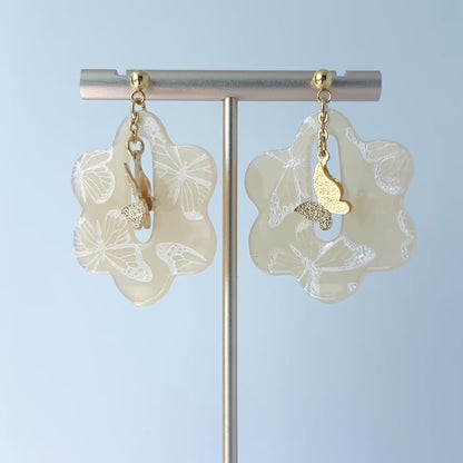 Butterfly Bloom Earrings – Silkscreened Clay & Gold Charms