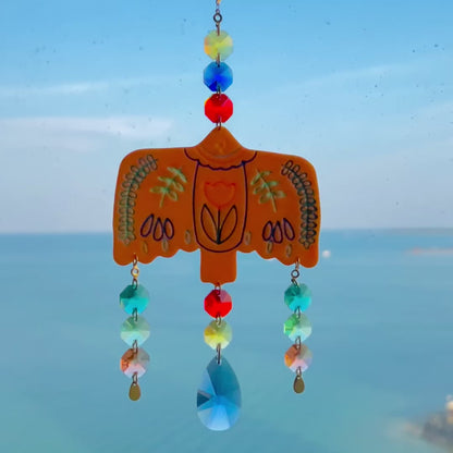 Folk Art Bird Suncatcher – Handmade Window Ornament