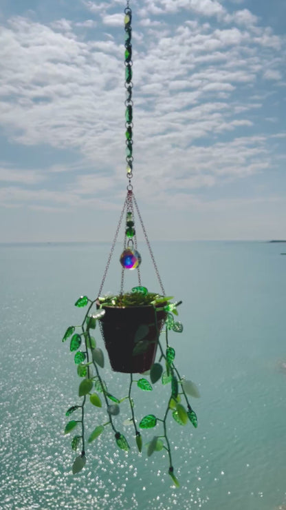 Leafy ‘Forever’ Plant Suncatcher with Glass Prisms & Spinner