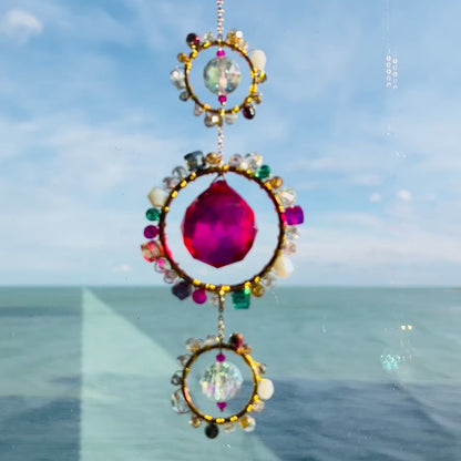 Pink Prism Glass Suncatcher – Handmade Beaded Light Catcher