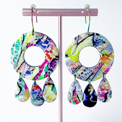 Paint Palette Drops – Handmade Rainbow Circle Teardrop Earrings