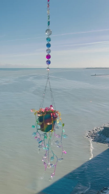 Rainbow Leafy Plant Suncatcher – Handpainted Pot