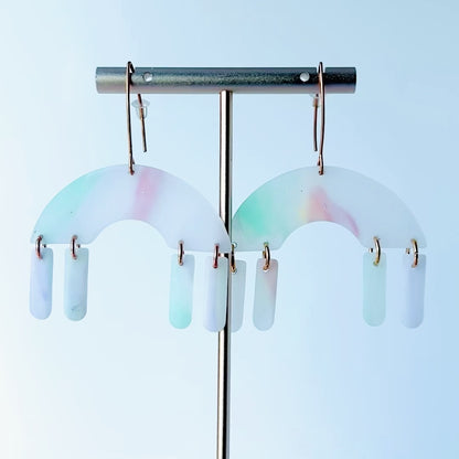 Pastel Arch Dangle Earrings – Semi-Transparent Clay & Rose Gold