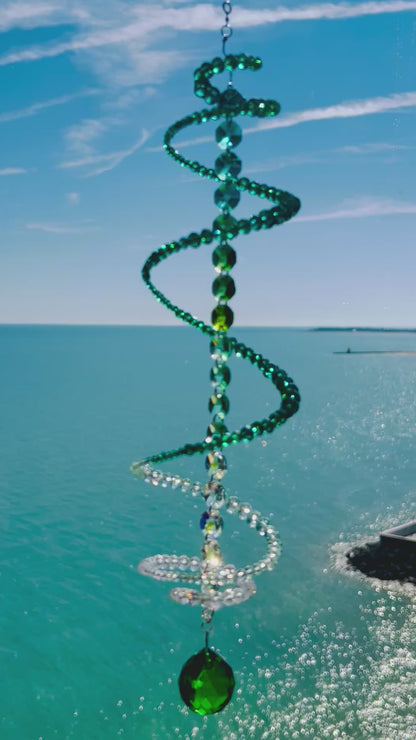 Emerald Fade – Green Ombré Spiral Crystal Suncatcher