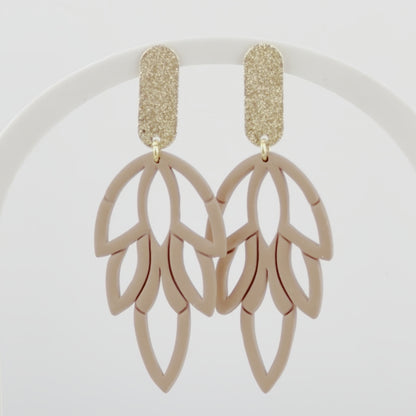 Gold Oval & Brown Leaf Earrings
