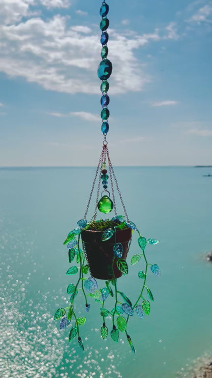 Leafy ‘Forever’ Plant Suncatcher with Glass Prisms & Spinner