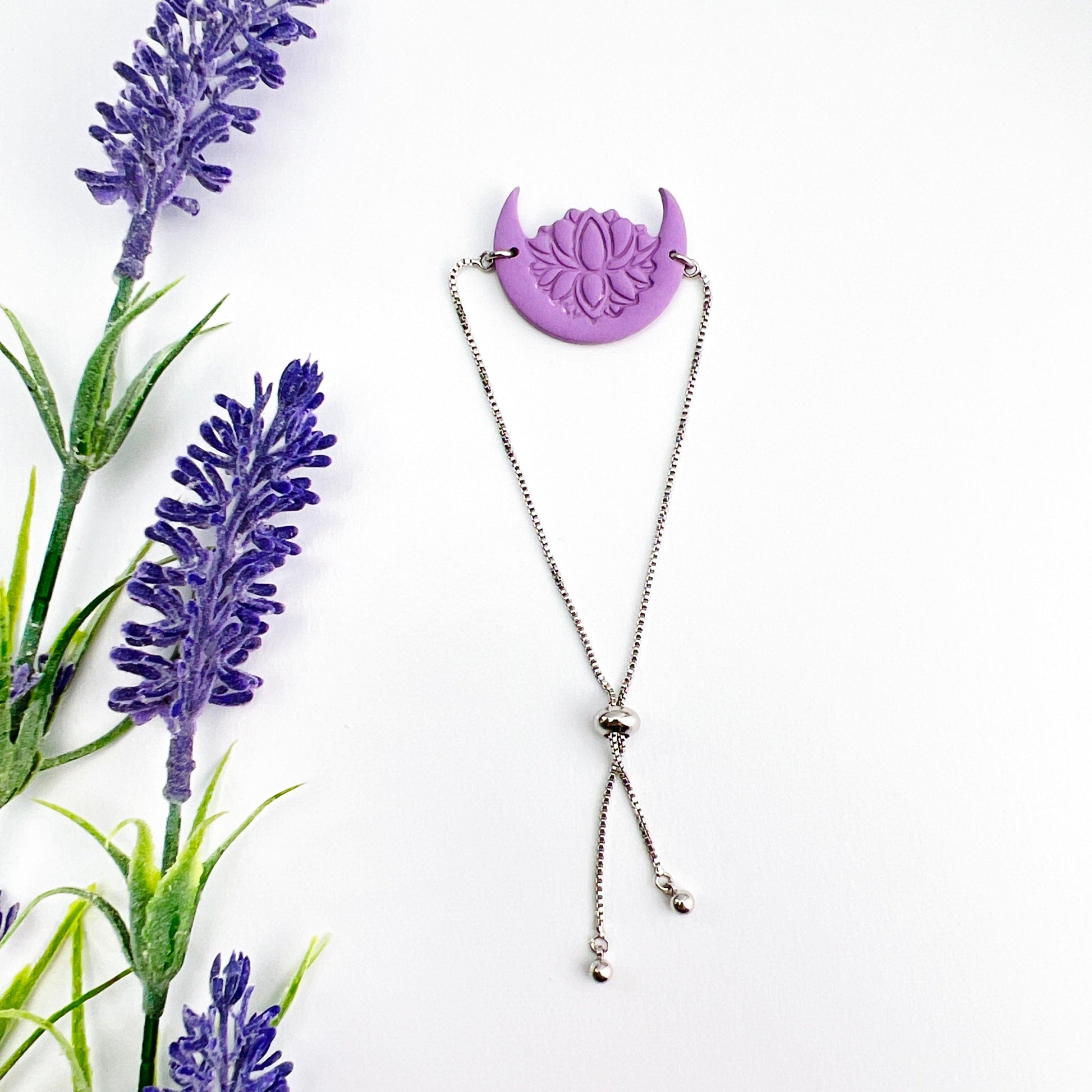 Purple Crescent Lotus Adjustable Chain Bracelet