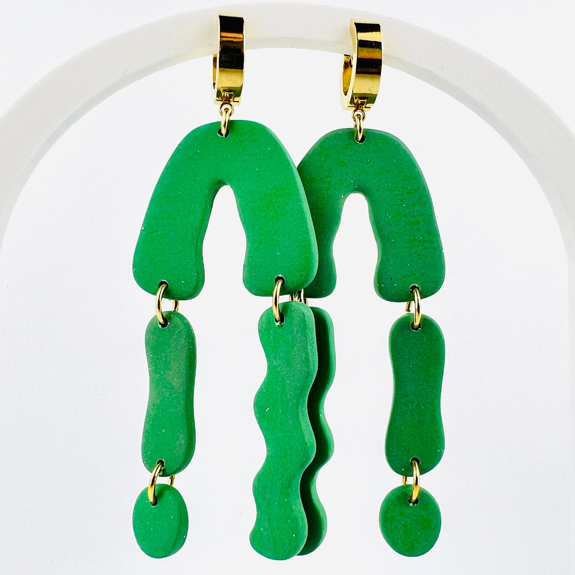 Green & Gold Squiggle Arch Earrings