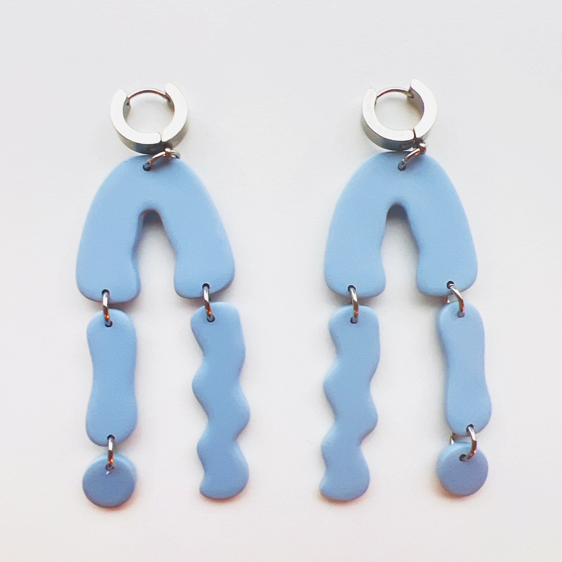 Pale Blue & Stainless Steel Squiggle Arch Earrings