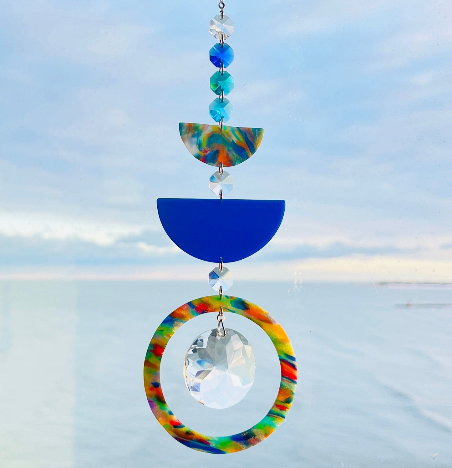 Suncatchers Watercolor Swirl Colorful Arch & Circle Polymer Clay Suncatcher