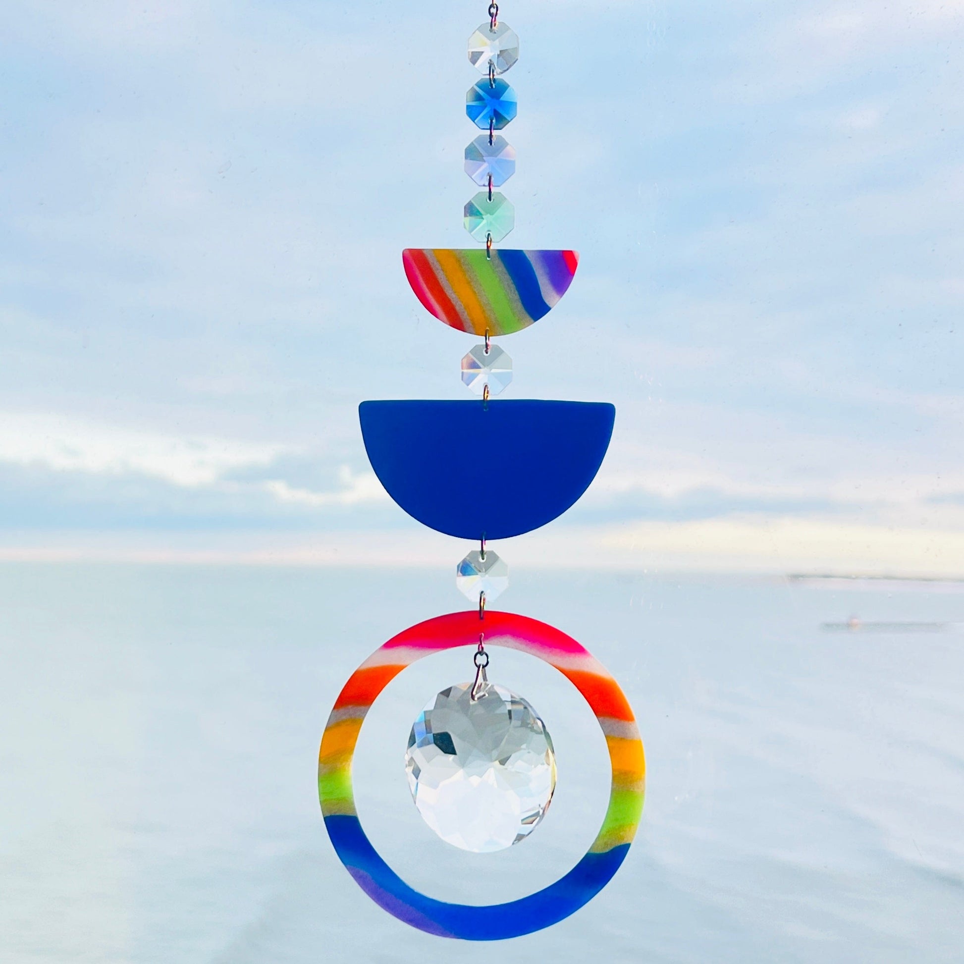Suncatchers Rainbow Stripes Colorful Arch & Circle Polymer Clay Suncatcher