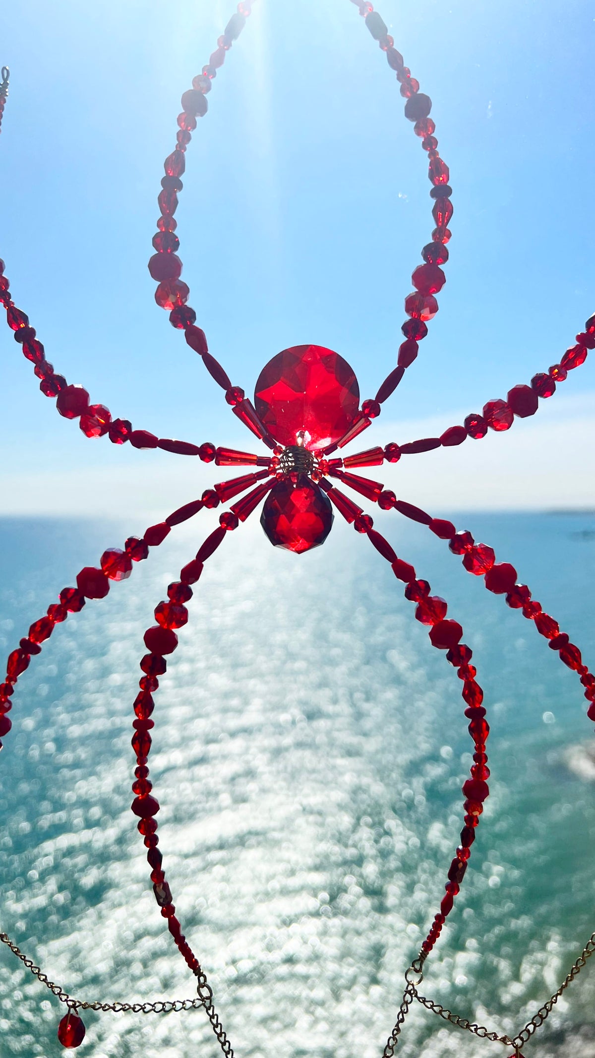 Suncatchers Crimson Web Beaded Spider Suncatcher