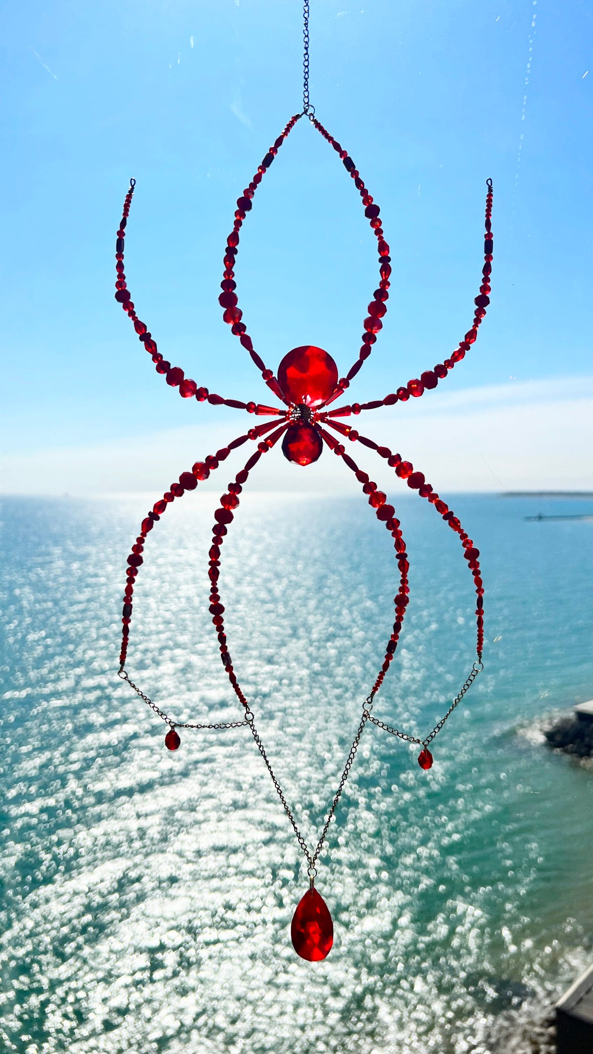 Suncatchers Crimson Web Beaded Spider Suncatcher