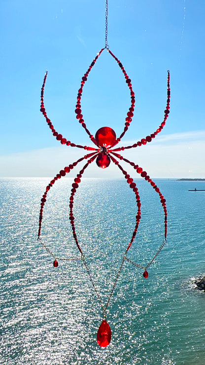 Suncatchers Crimson Web Beaded Spider Suncatcher