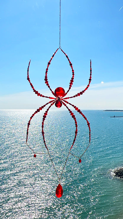 Suncatchers Crimson Web Beaded Spider Suncatcher