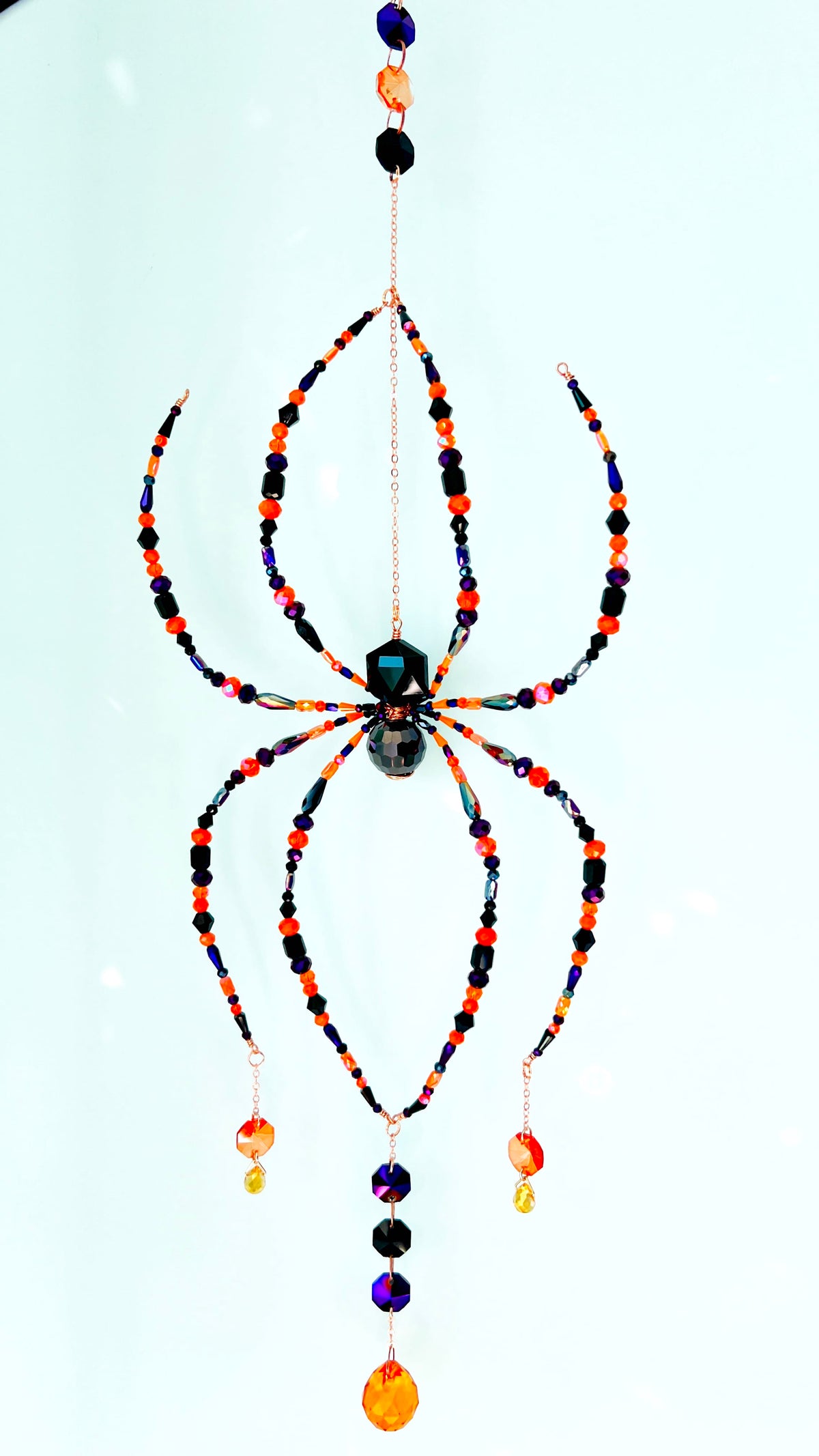 Suncatchers Ember Night – Black, Orange & Purple Beaded Spider Suncatcher