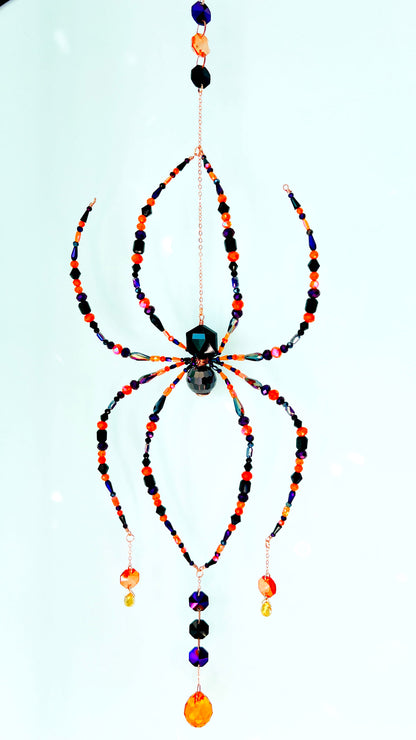 Suncatchers Ember Night – Black, Orange & Purple Beaded Spider Suncatcher