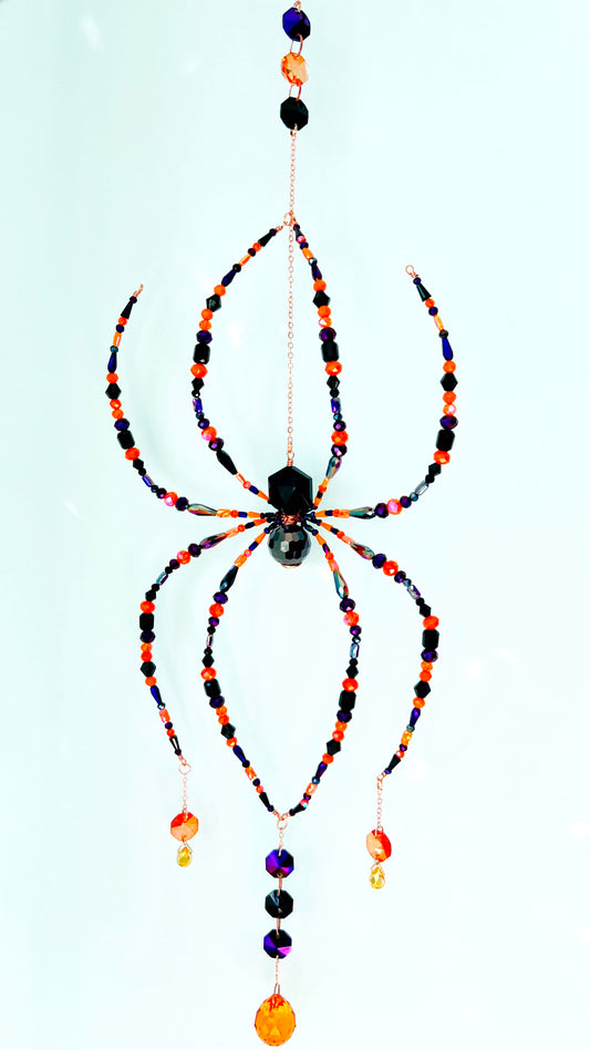 Suncatchers Ember Night – Black, Orange & Purple Beaded Spider Suncatcher