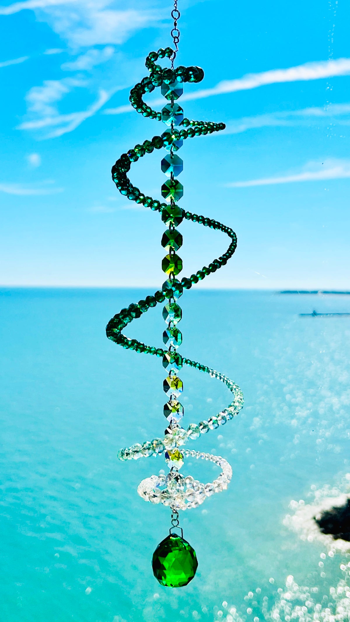 Suncatchers Emerald Fade – Green Ombré Spiral Crystal Suncatcher