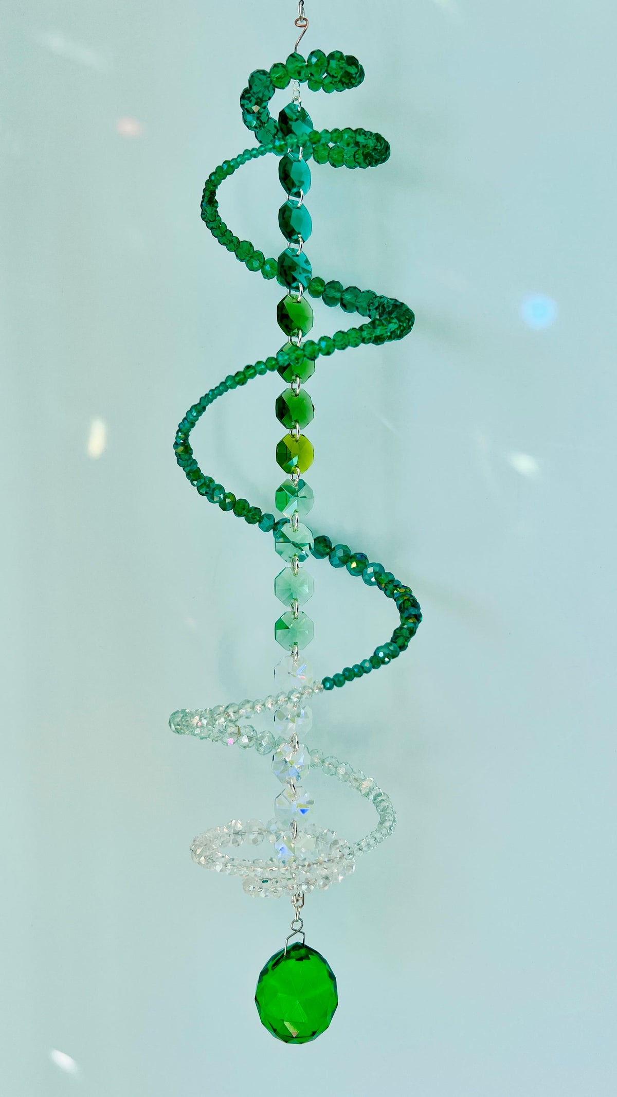 Suncatchers Emerald Fade – Green Ombré Spiral Crystal Suncatcher