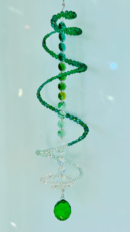 Suncatchers Emerald Fade – Green Ombré Spiral Crystal Suncatcher