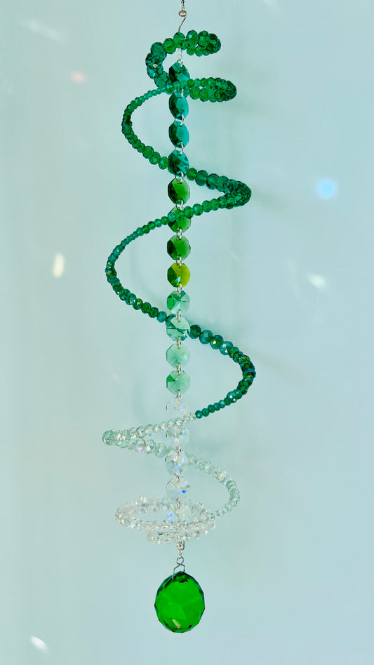 Suncatchers Emerald Fade – Green Ombré Spiral Crystal Suncatcher