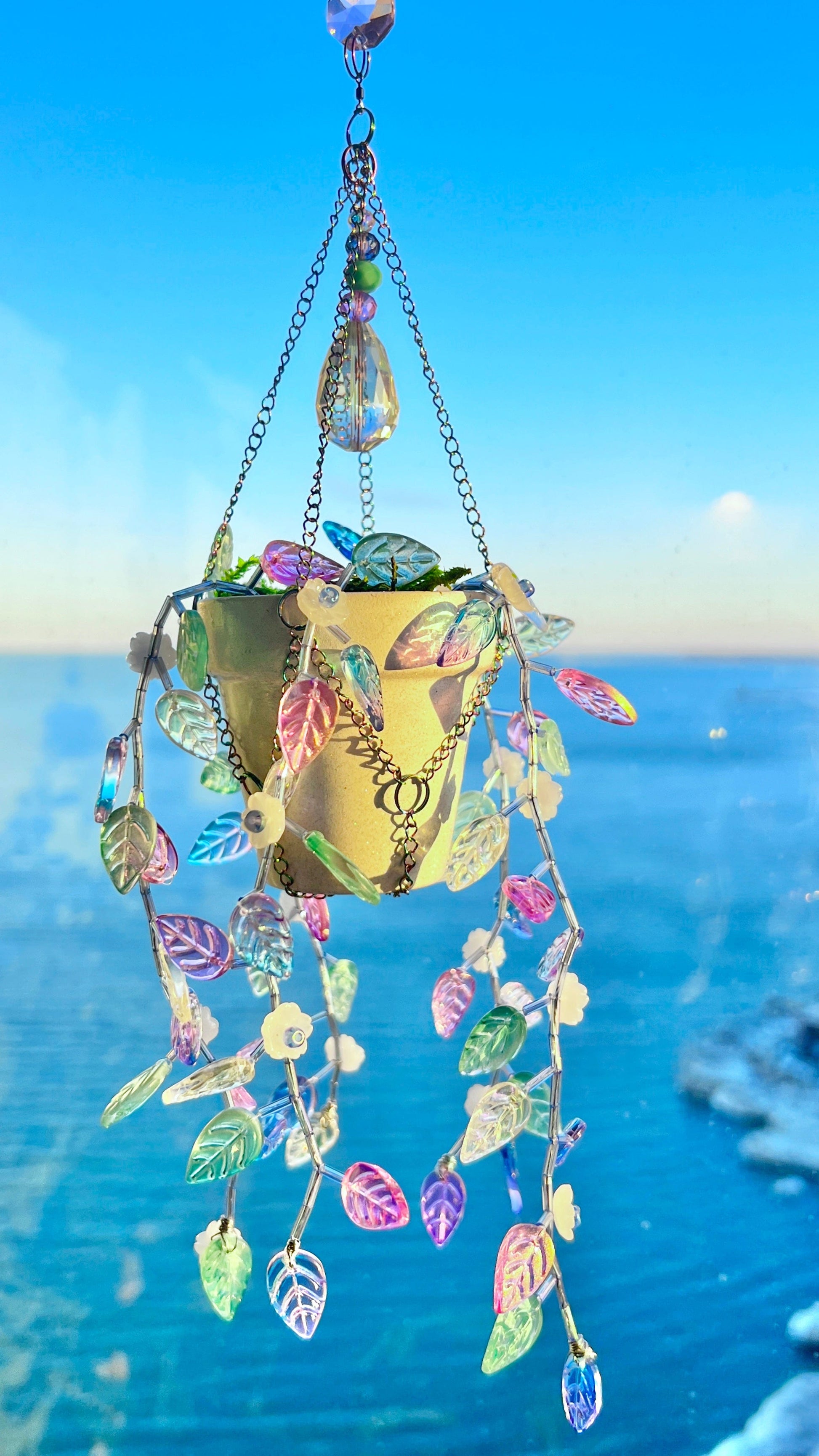 Suncatchers Fairy Flora Floral Leafy Plant Suncatcher with Glass Prisms & Spinner