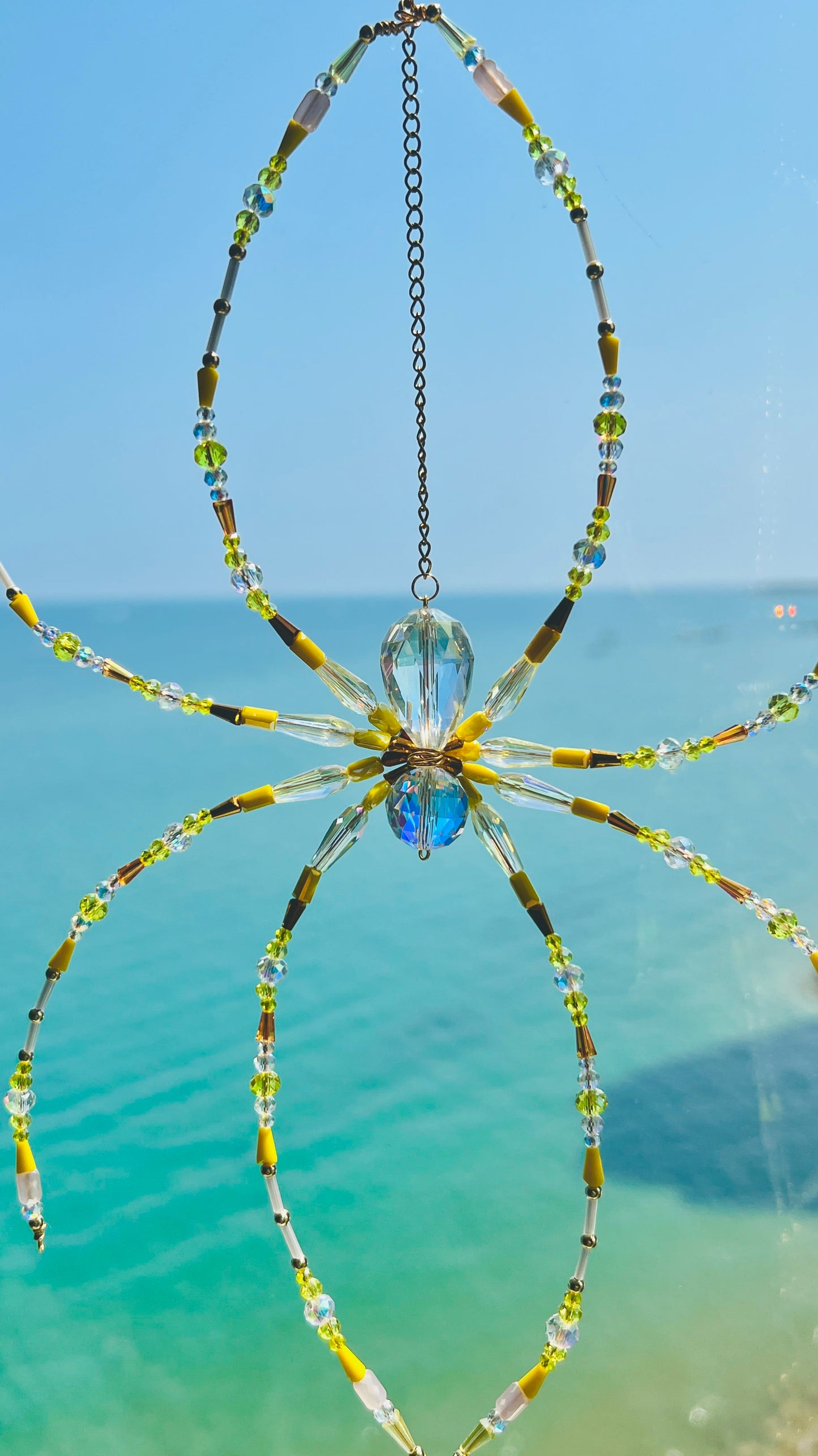 Suncatchers Golden Garden Web Beaded Spider Suncatcher