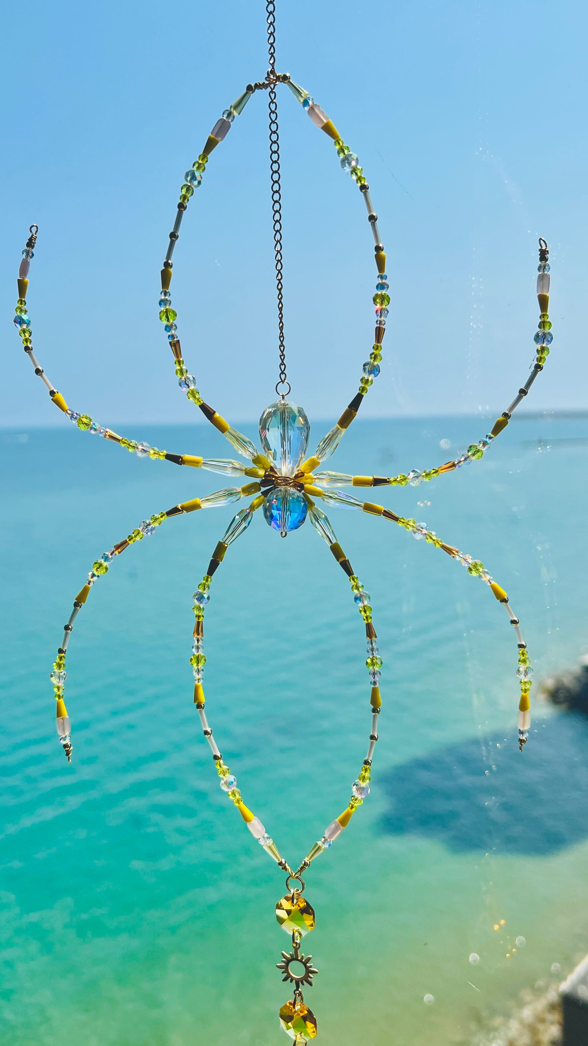 Suncatchers Golden Garden Web Beaded Spider Suncatcher