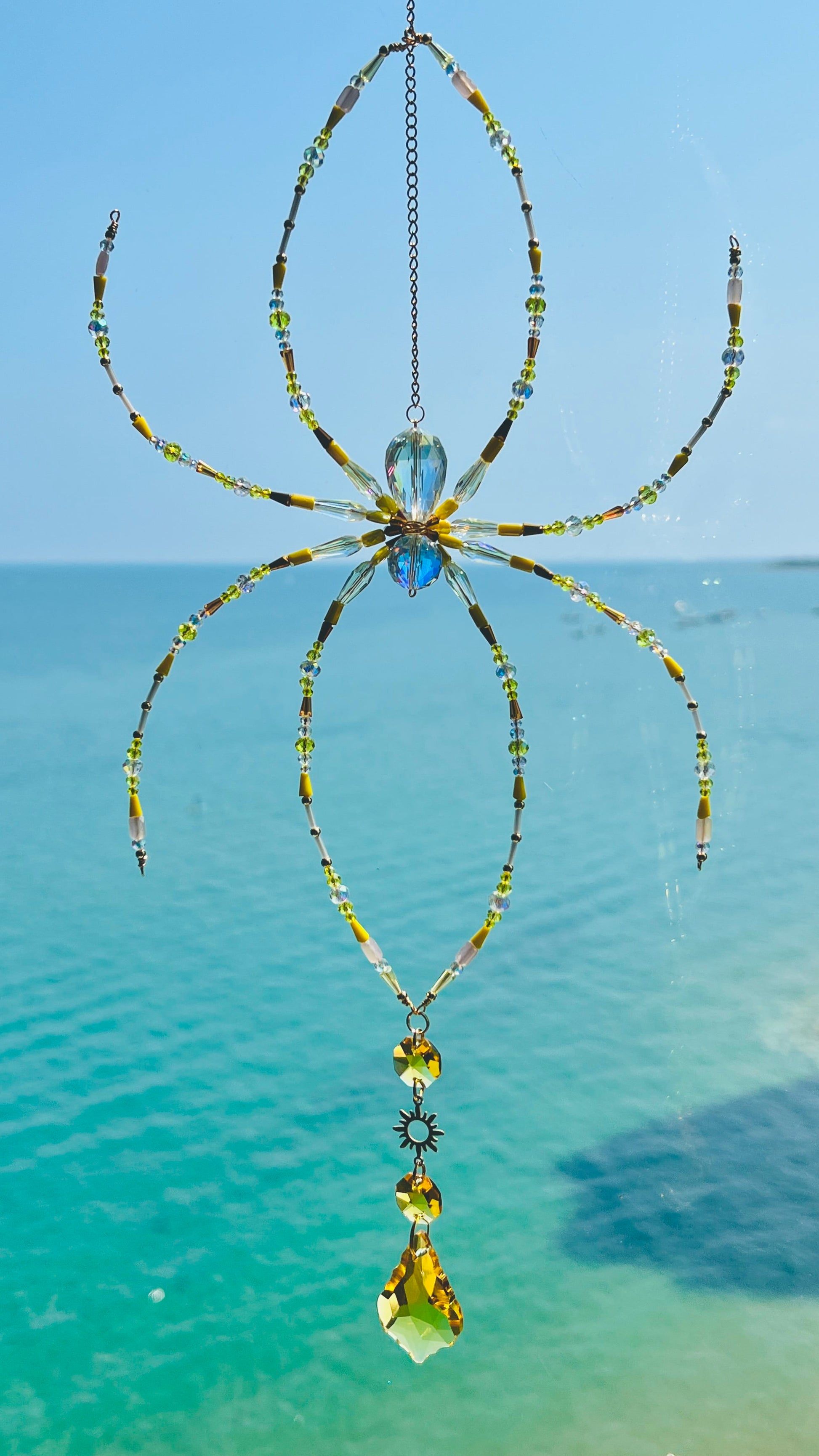 Suncatchers Golden Garden Web Beaded Spider Suncatcher