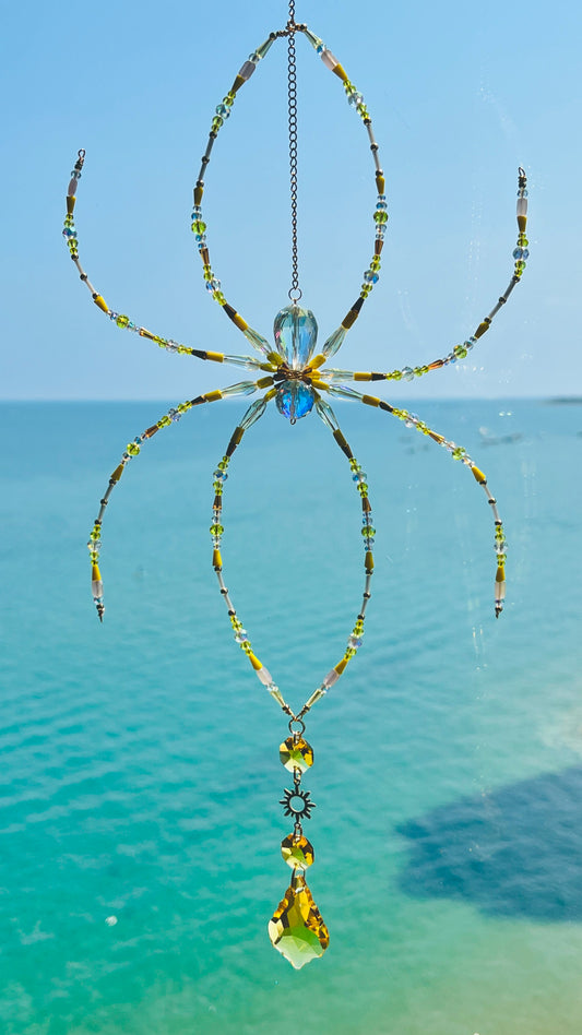 Suncatchers Golden Garden Web Beaded Spider Suncatcher