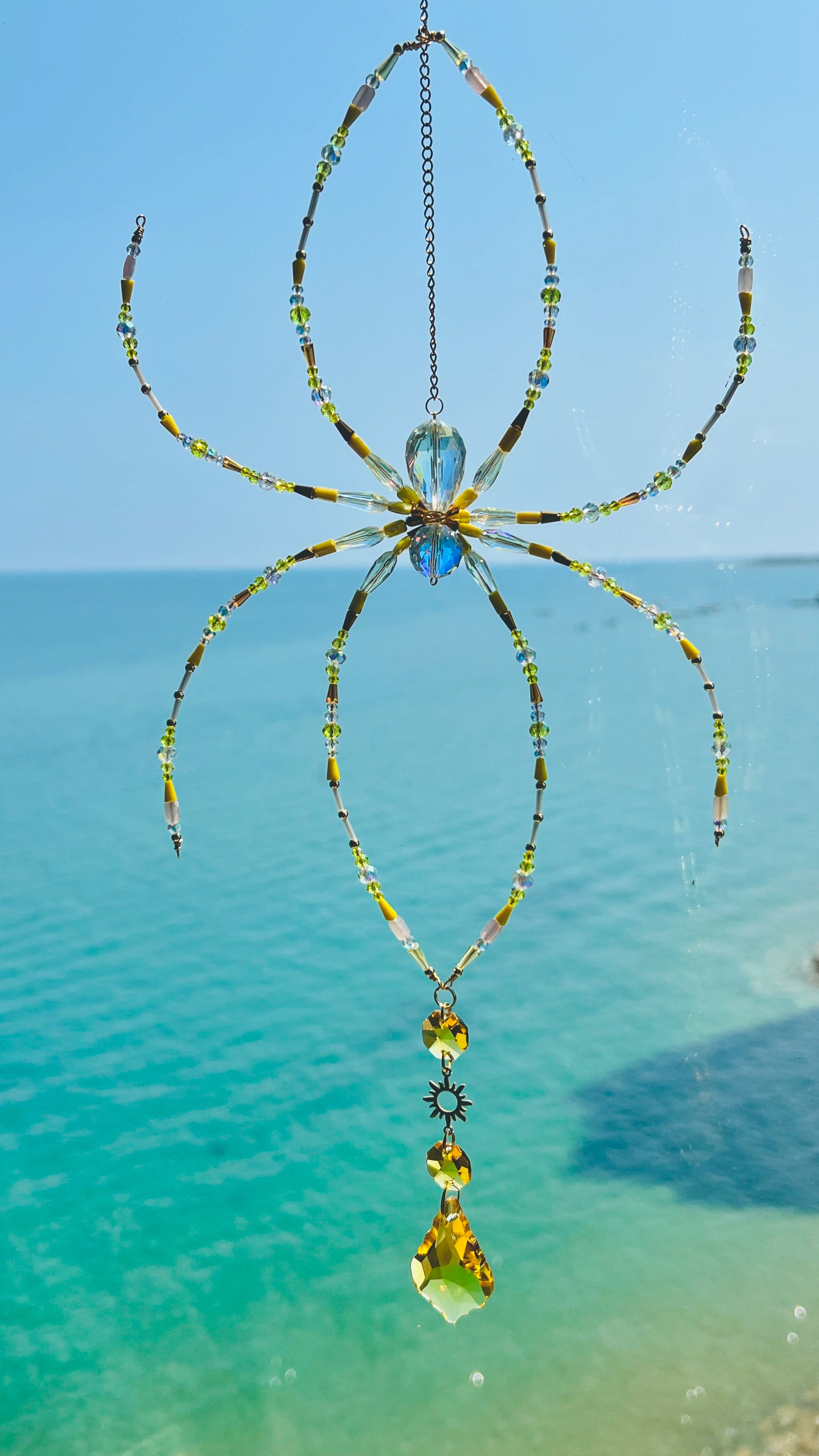 Suncatchers Golden Garden Web Beaded Spider Suncatcher
