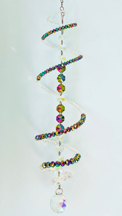 Suncatchers Kaleidoscope – Metallic Rainbow Spiral Crystal Suncatcher