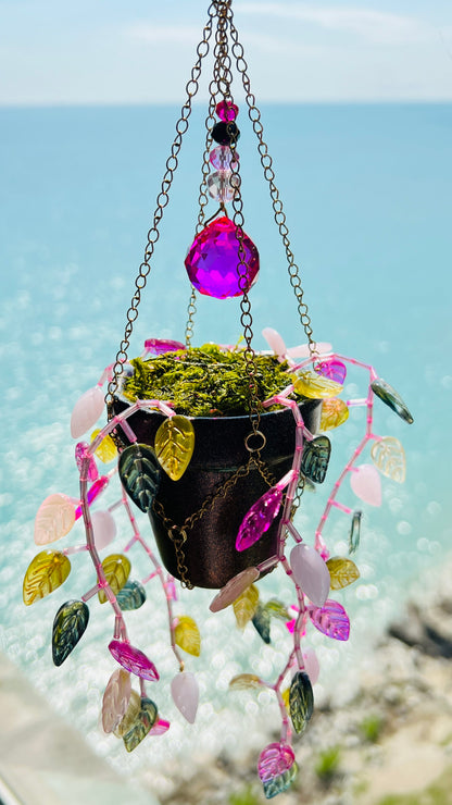 Suncatchers Leafy ‘Forever’ Plant Suncatcher with Glass Prisms & Spinner