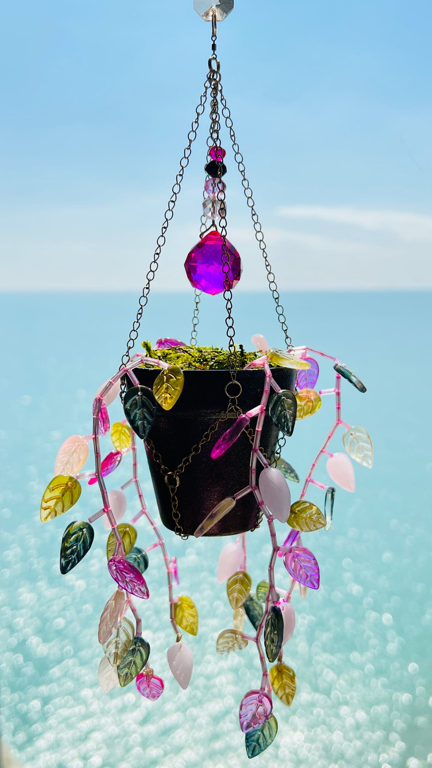 Suncatchers Leafy ‘Forever’ Plant Suncatcher with Glass Prisms & Spinner