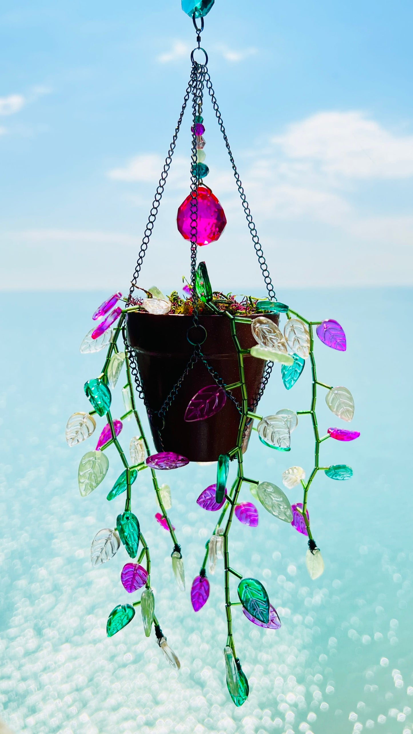 Suncatchers Leafy ‘Forever’ Plant Suncatcher with Glass Prisms & Spinner