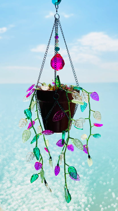 Suncatchers Leafy ‘Forever’ Plant Suncatcher with Glass Prisms & Spinner